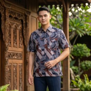 Gianni Visentin Kemeja Batik Pria Lengan Pendek Regular Fit Biru - 9109