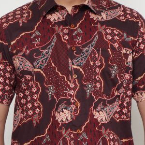 Gianni Visentin Kemeja Batik Pria Lengan Pendek Regular Fit Maroon - 9108