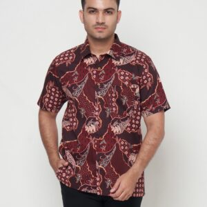 Gianni Visentin Kemeja Batik Pria Lengan Pendek Regular Fit Maroon - 9108