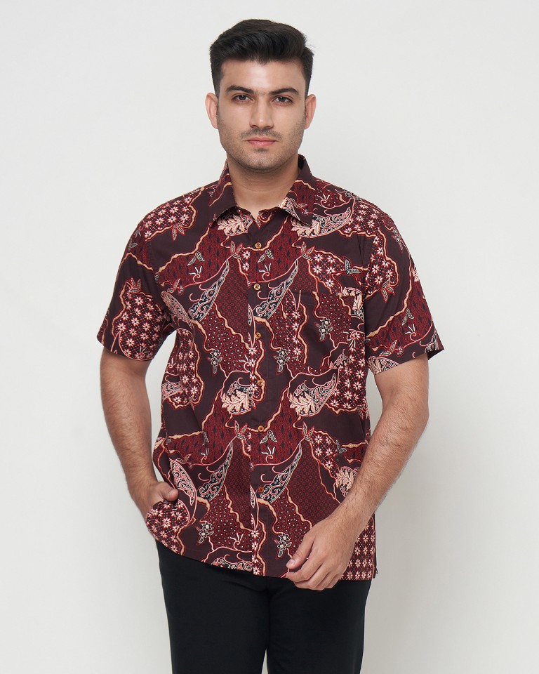 Gianni Visentin Kemeja Batik Pria Lengan Pendek Regular Fit Maroon - 9108 - Image 2