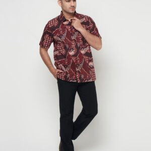 Gianni Visentin Kemeja Batik Pria Lengan Pendek Regular Fit Maroon - 9108