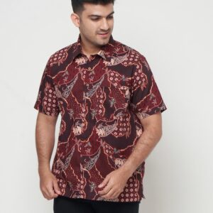 Gianni Visentin Kemeja Batik Pria Lengan Pendek Regular Fit Maroon - 9108