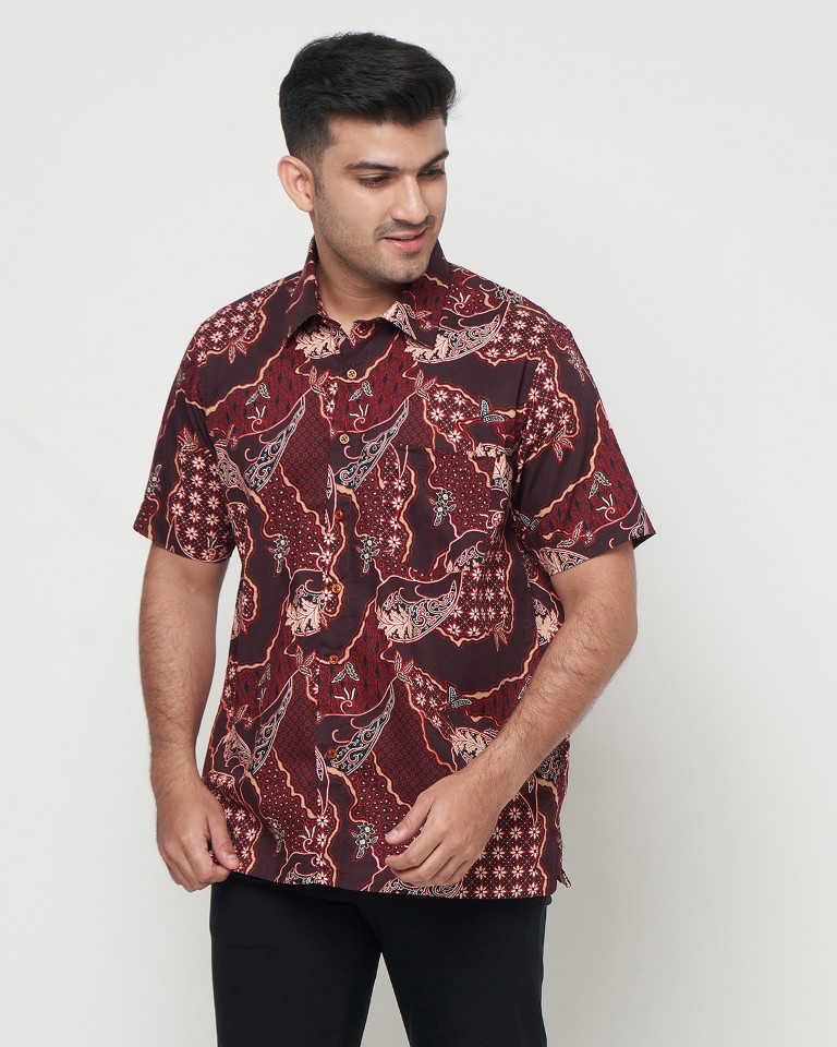 Gianni Visentin Kemeja Batik Pria Lengan Pendek Regular Fit Maroon - 9108 - Image 4