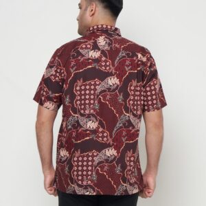 Gianni Visentin Kemeja Batik Pria Lengan Pendek Regular Fit Maroon - 9108