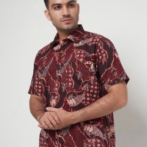 Gianni Visentin Kemeja Batik Pria Lengan Pendek Regular Fit Maroon - 9108