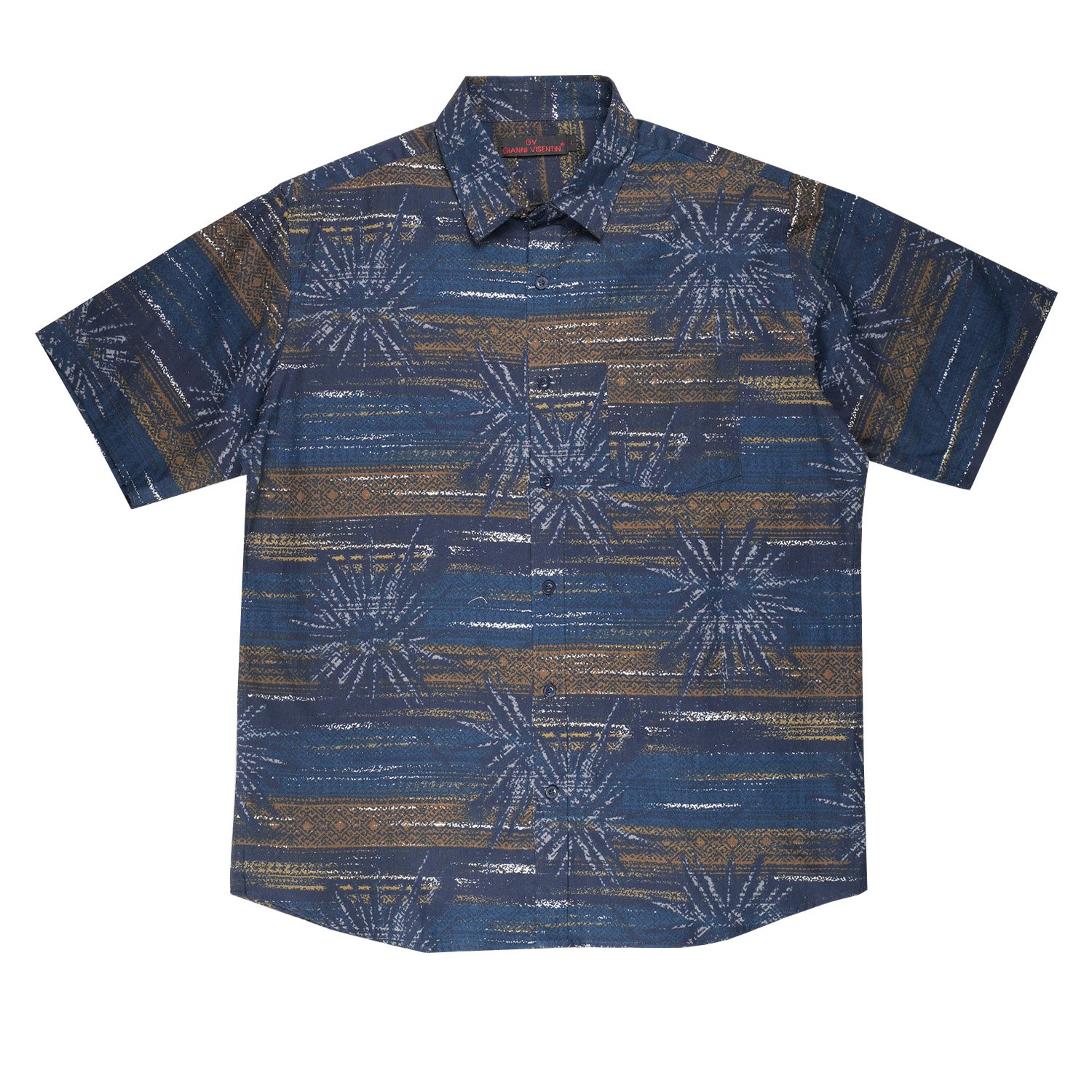 Gianni Visentin Kemeja Casual Pria Katun Print Biru Tua - 6054 - Image 3