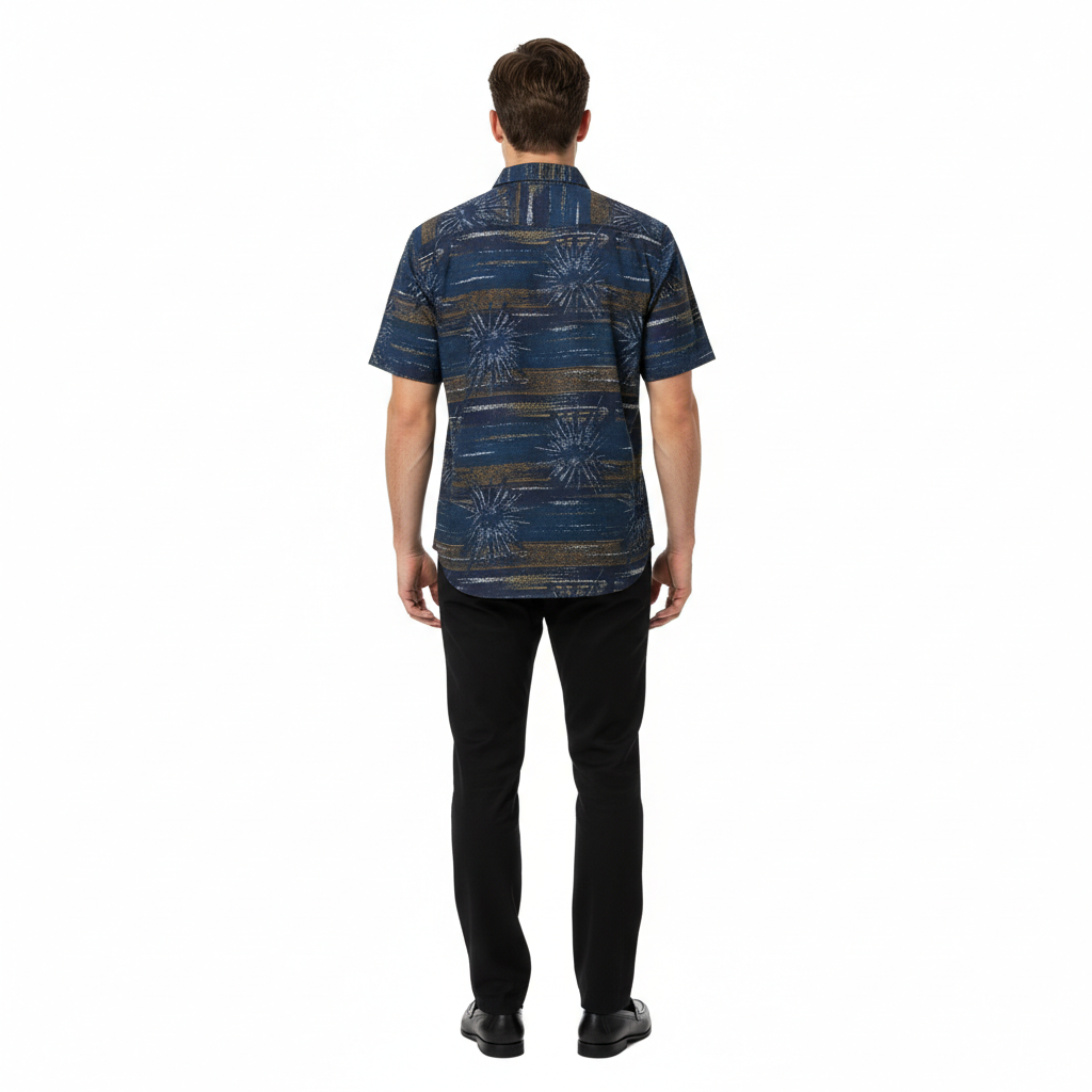 Gianni Visentin Kemeja Casual Pria Katun Print Biru Tua - 6054 - Image 2