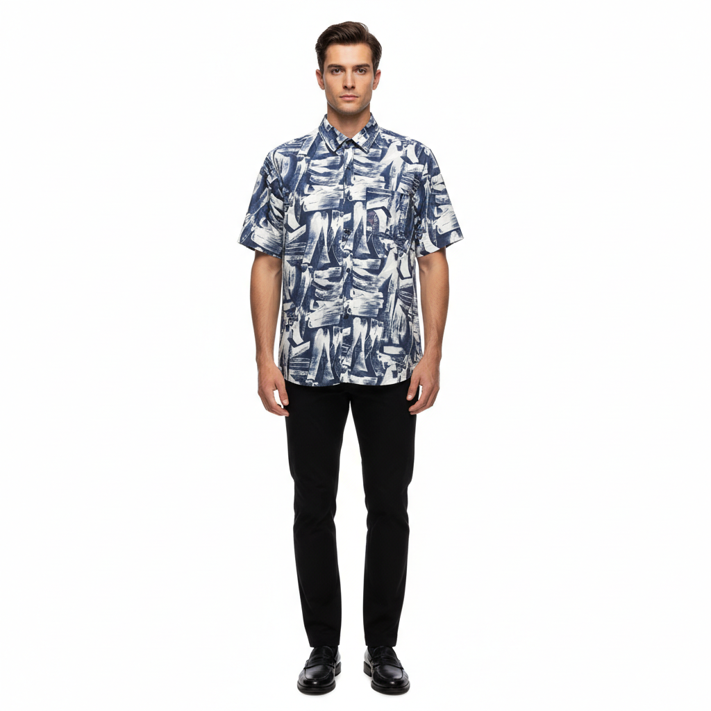 Gianni Visentin Kemeja Formal Pria Katun Print Regular fit Biru Tua - 6053