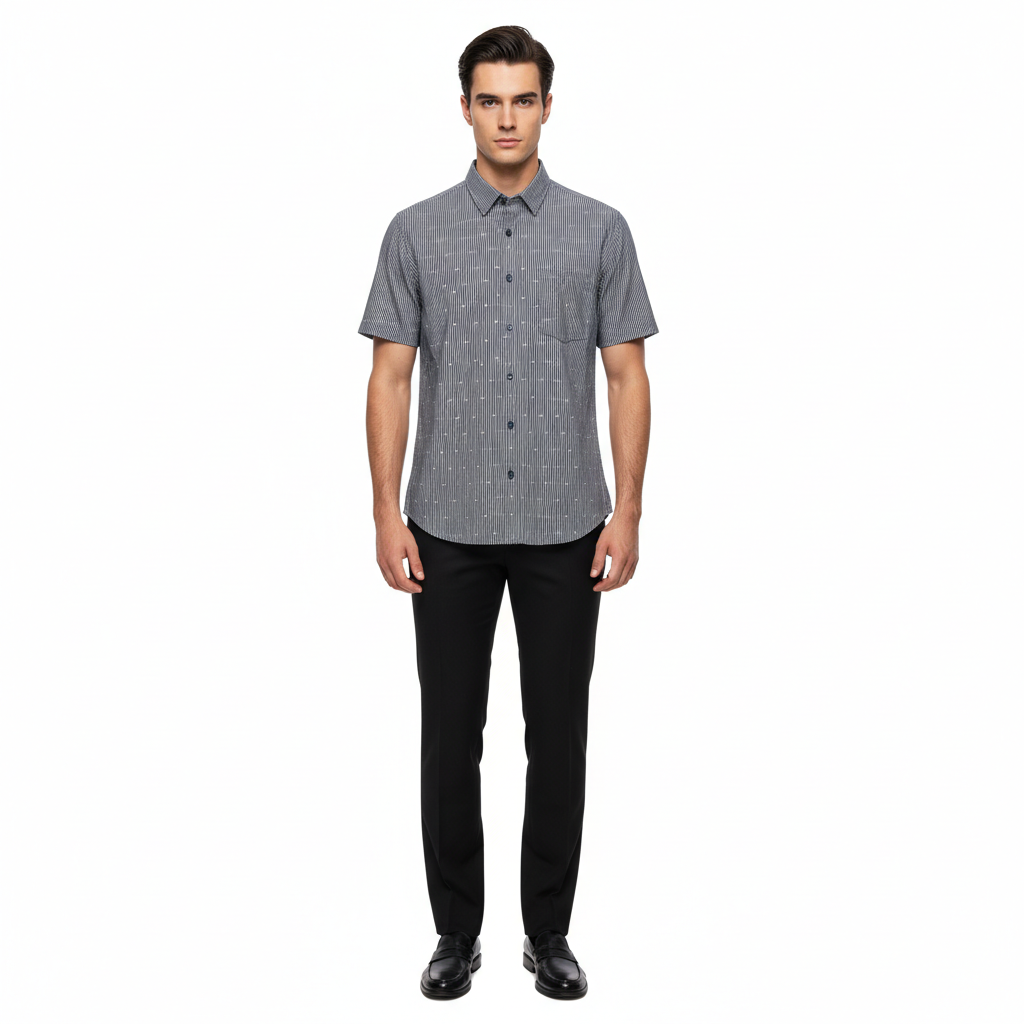 Gianni Visentin Kemeja Formal Pria Katun Stretch Regular Fit Biru Tua - 6059