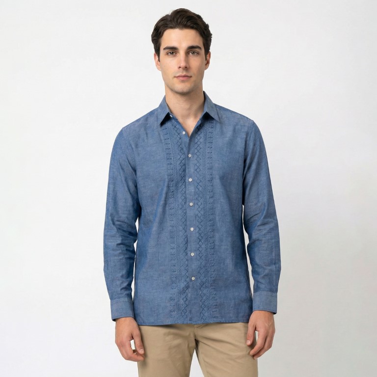 Gianni Visentin Kemeja Koko Pria Lengan Pendek Blue - 1034 - Image 3