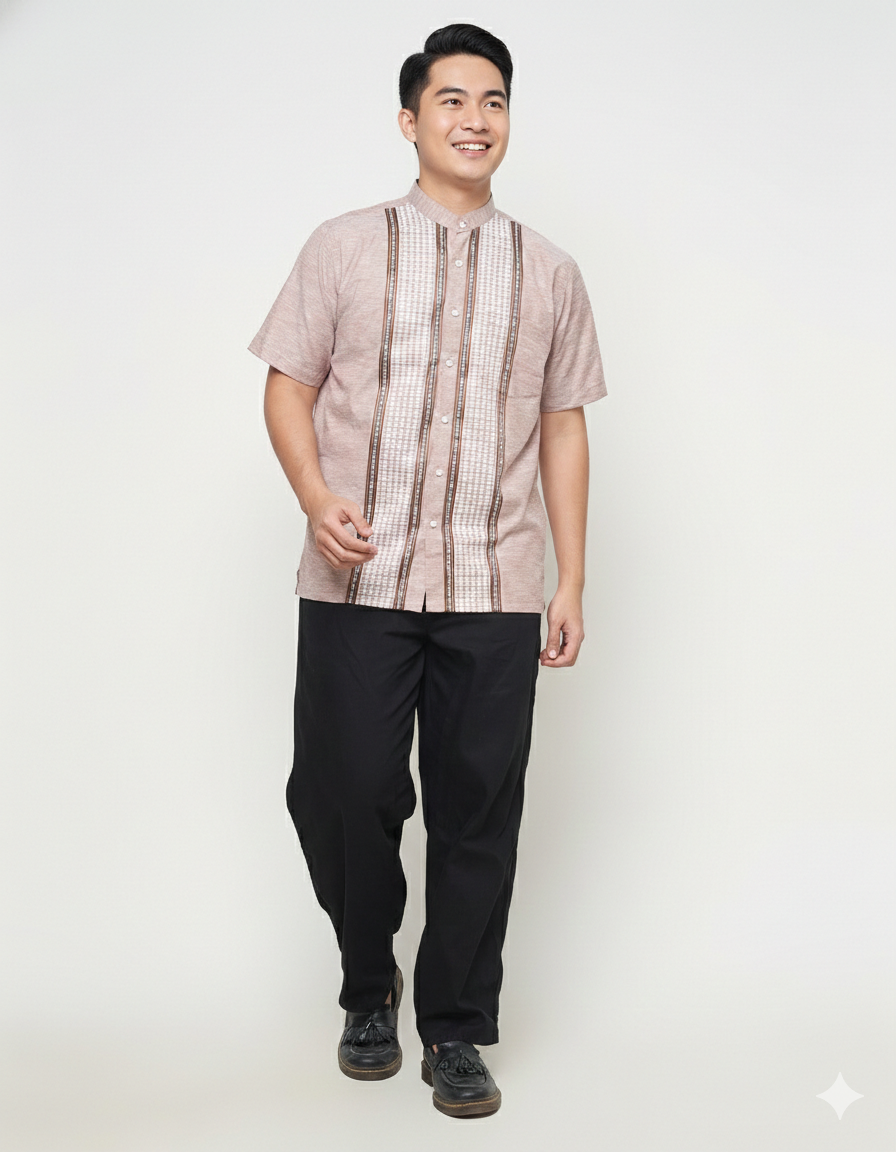 Gianni Visentin Kemeja Koko Pria Lengan Pendek Regular Fit Coklat - 1007 - Image 2
