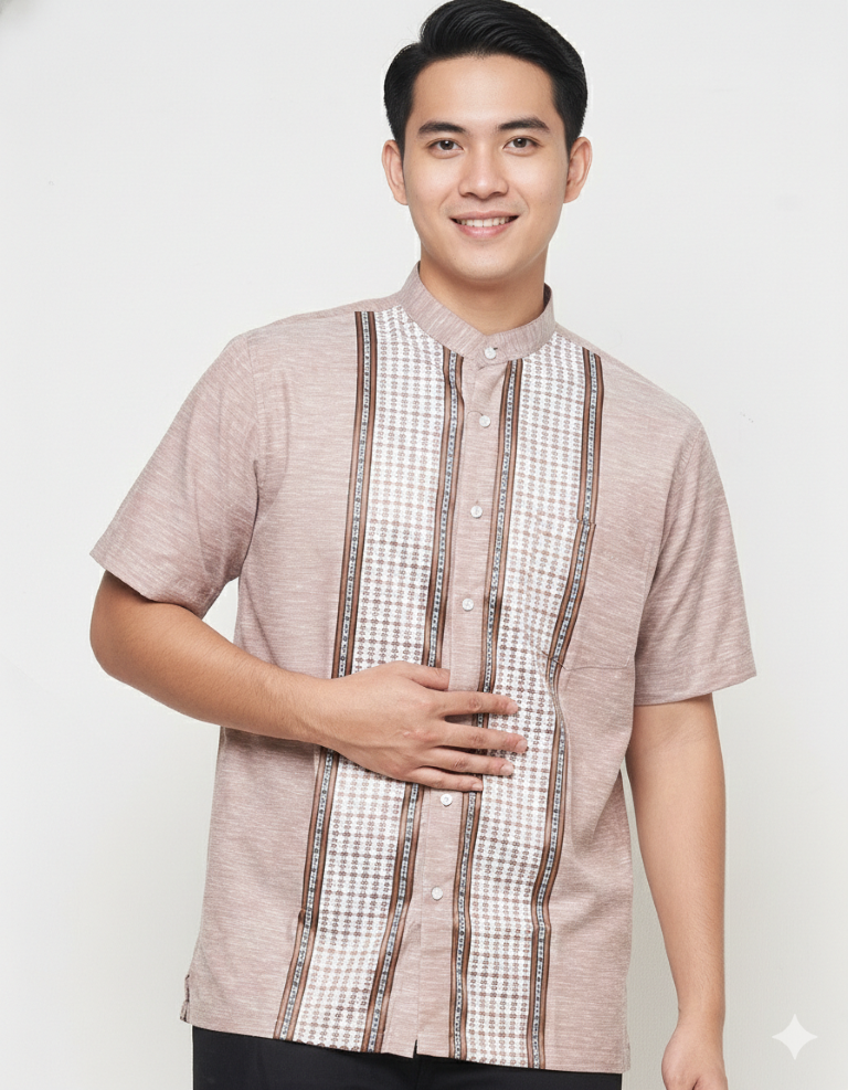 Gianni Visentin Kemeja Koko Pria Lengan Pendek Regular Fit Coklat - 1007 - Image 5