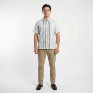 Gianni Visentin Kemeja Koko Pria Lengan Pendek Regular Fit Grey - 1036