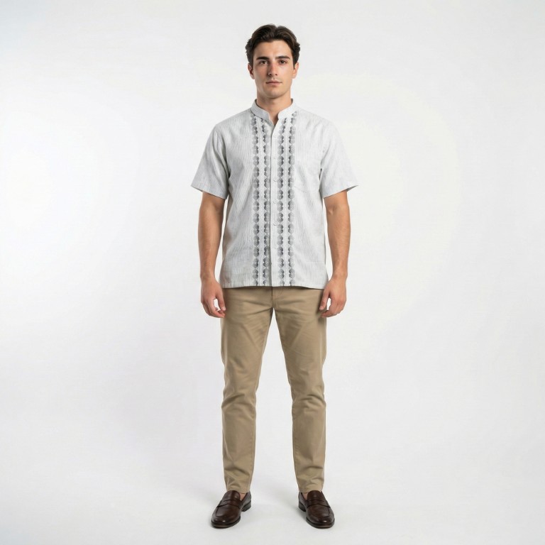 Gianni Visentin Kemeja Koko Pria Lengan Pendek Regular Fit Grey - 1036 - Image 2