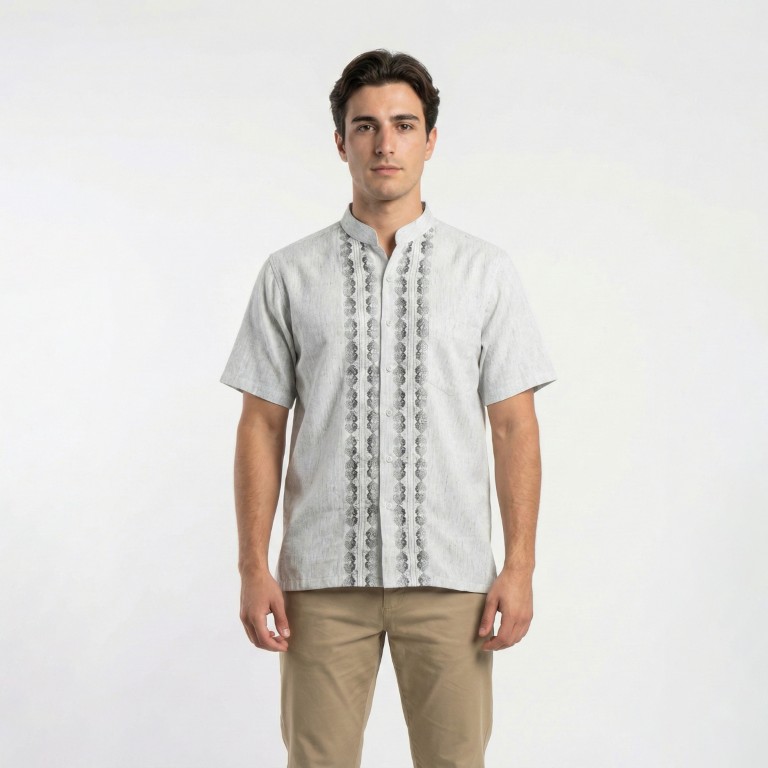 Gianni Visentin Kemeja Koko Pria Lengan Pendek Regular Fit Grey - 1036