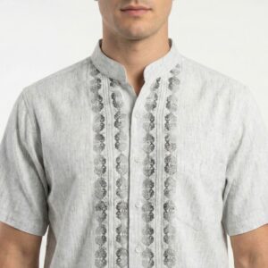 Gianni Visentin Kemeja Koko Pria Lengan Pendek Regular Fit Grey - 1036