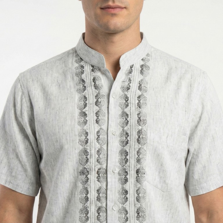 Gianni Visentin Kemeja Koko Pria Lengan Pendek Regular Fit Grey - 1036 - Image 4