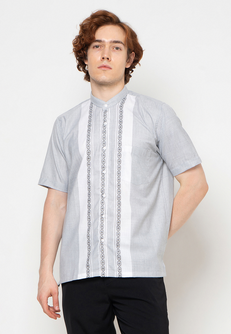Gianni Visentin Kemeja Koko Pria Lengan Pendek Regular Fit Light Grey - 1025