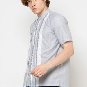 Gianni Visentin Kemeja Koko Pria Lengan Pendek Regular Fit Light Grey - 1025