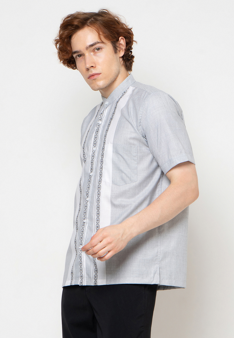 Gianni Visentin Kemeja Koko Pria Lengan Pendek Regular Fit Light Grey - 1025 - Image 3