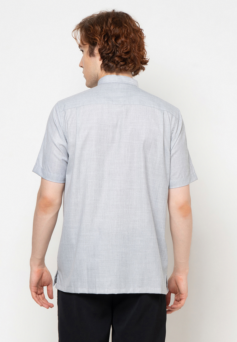 Gianni Visentin Kemeja Koko Pria Lengan Pendek Regular Fit Light Grey - 1025 - Image 4