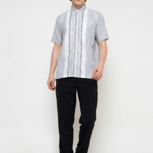 Gianni Visentin Kemeja Koko Pria Lengan Pendek Regular Fit Light Grey - 1025