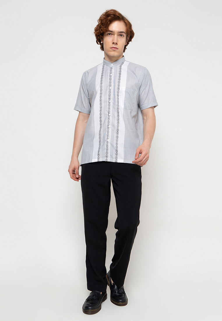 Gianni Visentin Kemeja Koko Pria Lengan Pendek Regular Fit Light Grey - 1025 - Image 2
