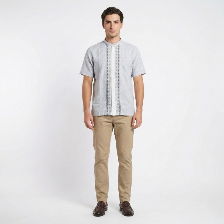 Gianni Visentin Kemeja Koko Pria Lengan Pendek Light Grey - 1028