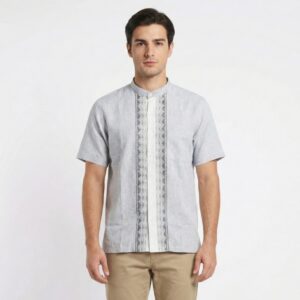 Gianni Visentin Kemeja Koko Pria Lengan Pendek Light Grey - 1028