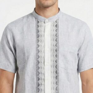 Gianni Visentin Kemeja Koko Pria Lengan Pendek Light Grey - 1028
