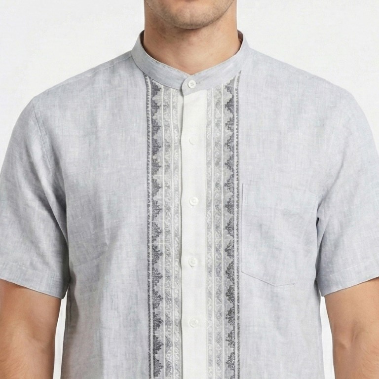 Gianni Visentin Kemeja Koko Pria Lengan Pendek Light Grey - 1028 - Image 4