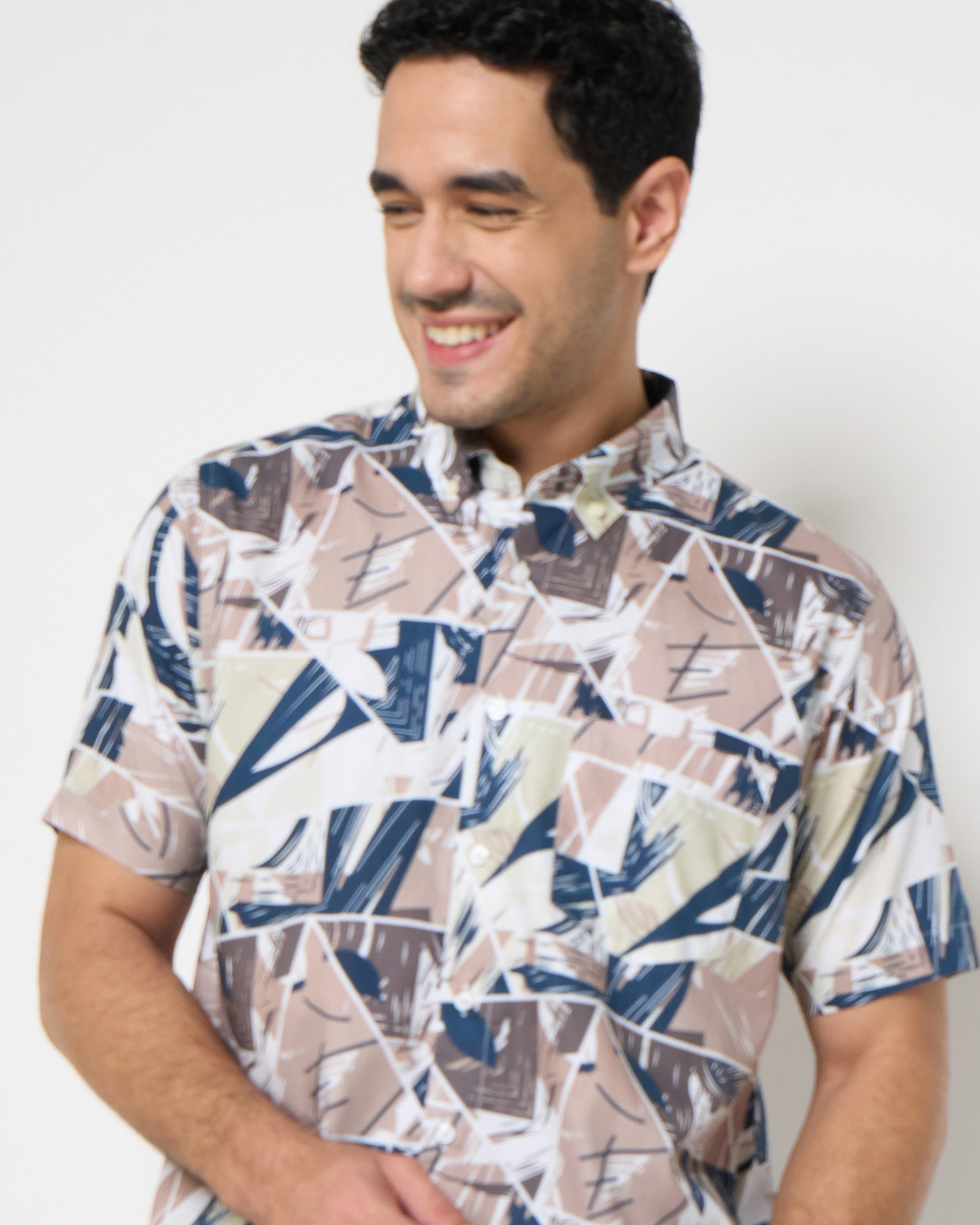 Gianni Visentin Kemeja Pria Lengan Pendek Regular Fit Pink Print - 9097 - Image 5