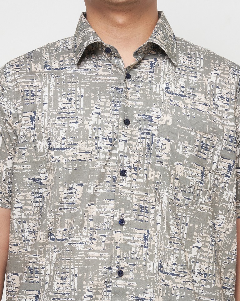 Gianni Visentin Kemeja Pria Lengan Pendek Regular Fit Print Grey - 9098 - Image 6
