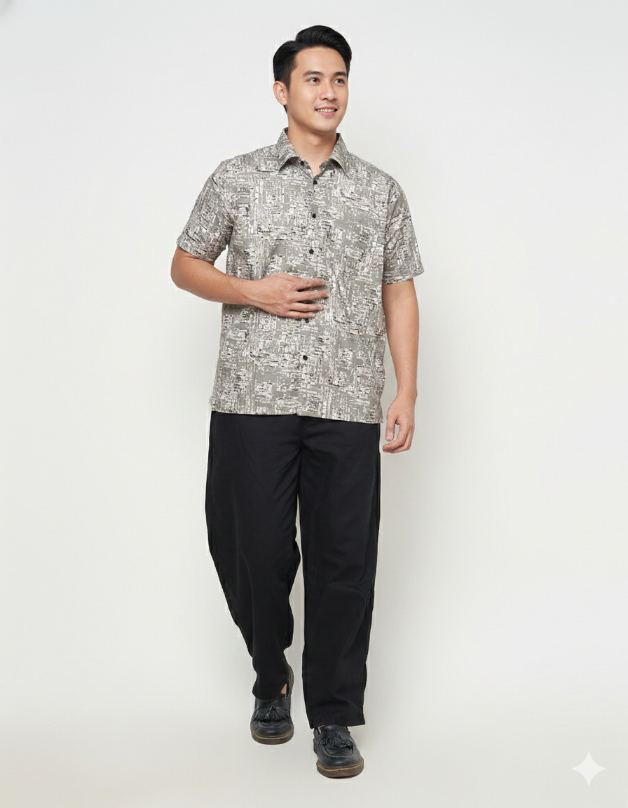 Gianni Visentin Kemeja Pria Lengan Pendek Regular Fit Print Grey - 9098 - Image 5