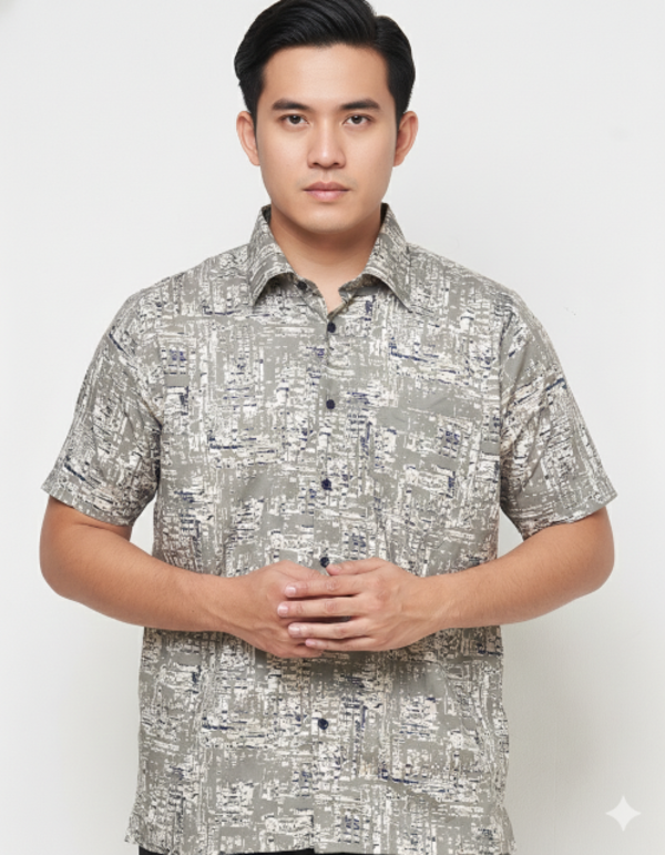 Gianni Visentin Kemeja Pria Lengan Pendek Regular Fit Print Grey - 9098 - Image 4