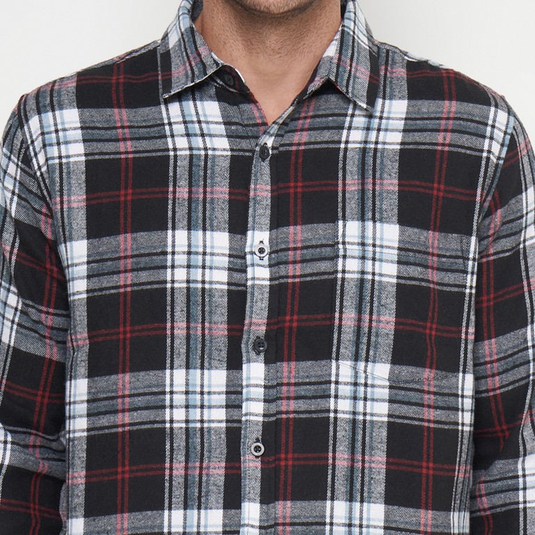 Gianni Visentin Kemeja Slim Fit Flannel Pria Kotak Kotak Coklat Putih 6042 - Image 6