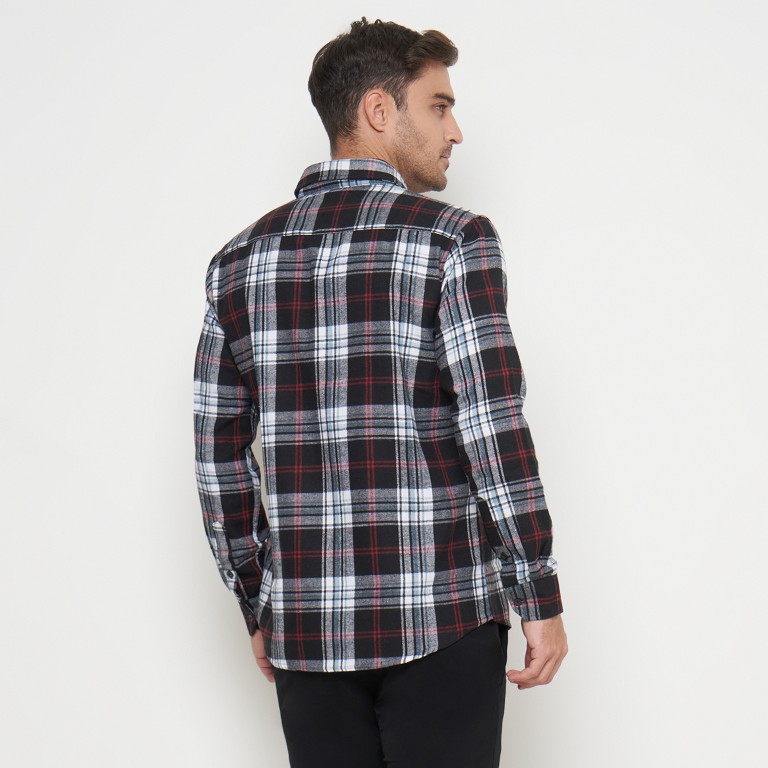 Gianni Visentin Kemeja Slim Fit Flannel Pria Kotak Kotak Coklat Putih 6042 - Image 3