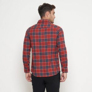 Gianni Visentin Kemeja Slim Fit Flannel Pria Kotak Kotak Merah 6036