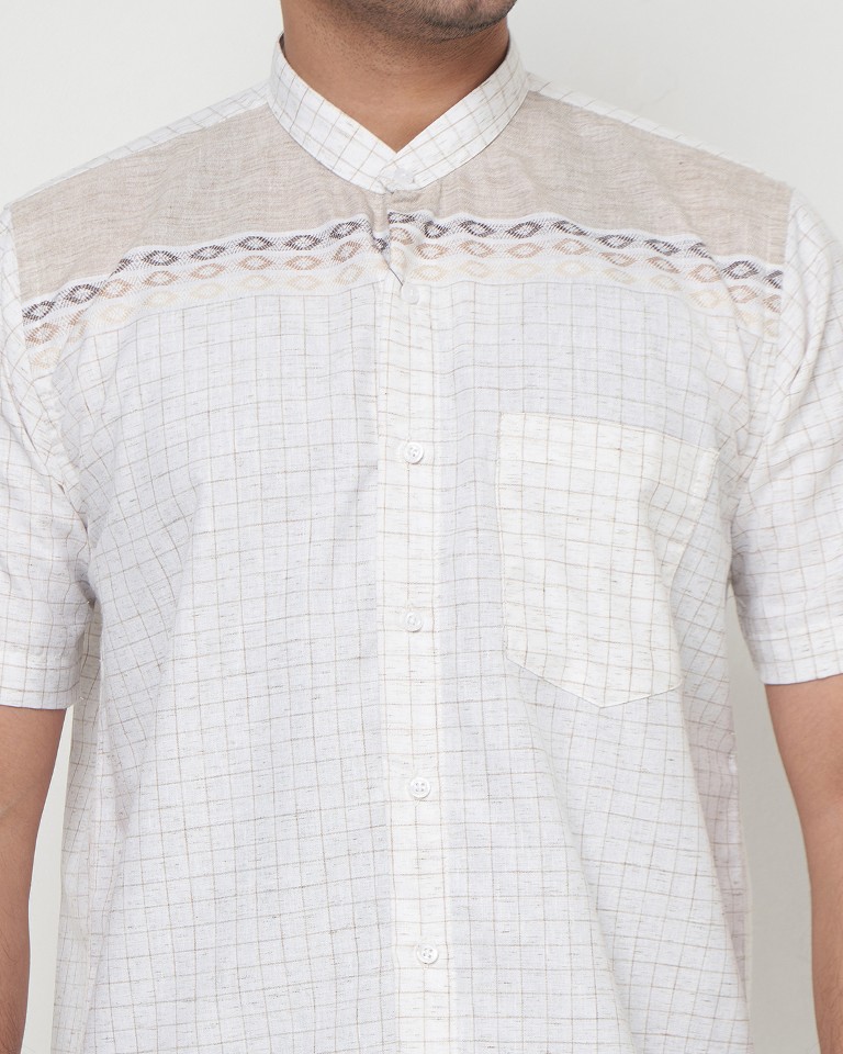 Gianni Visentin Koko Pria Lengan Pendek Regular Fit Kotak Kotak Cream - 1026 - Image 5