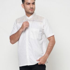 Gianni Visentin Koko Pria Lengan Pendek Regular Fit Kotak Kotak Cream - 1026