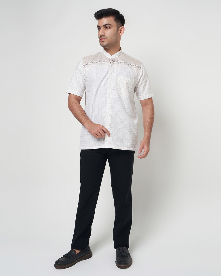 Gianni Visentin Koko Pria Lengan Pendek Regular Fit Kotak Kotak Cream - 1026 - Image 6