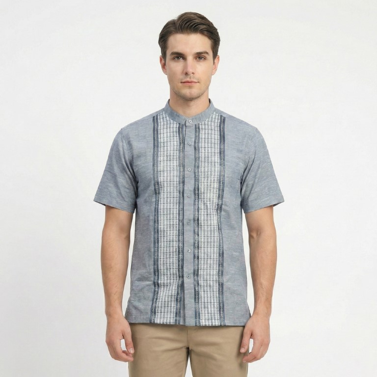 Gianni Visentin Kemeja Koko Pria Lengan Pendek Blue - 1007 - Image 3