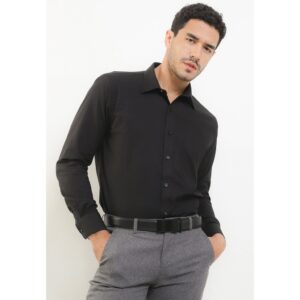 Gianni Visentin - Kemeja Formal Regular Bahan Teroton Cotton Hitam - 9062