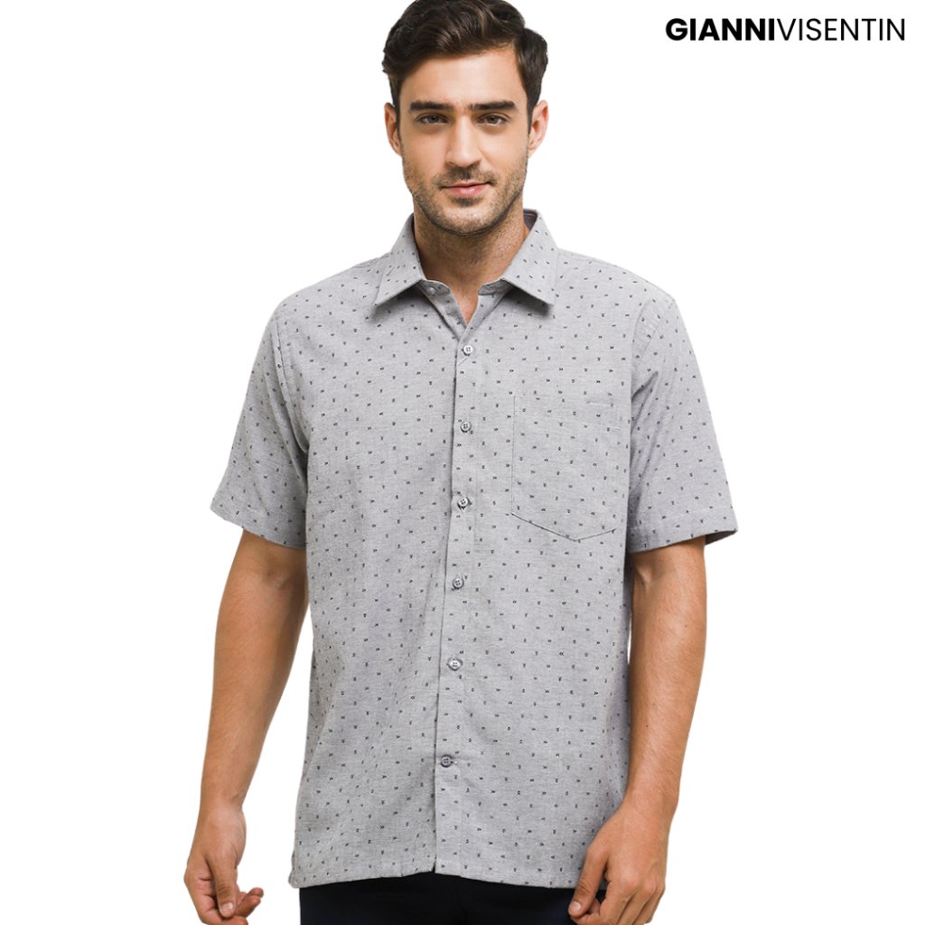 Gianni Visentin Kemeja Oxford Mix Kasual Pria Regular Fit - Abu Muda - 3391