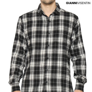 Gianni Visentin Kemeja Flanel Pria Kotak Kecil Slim Fit - Hitam Putih - 6069