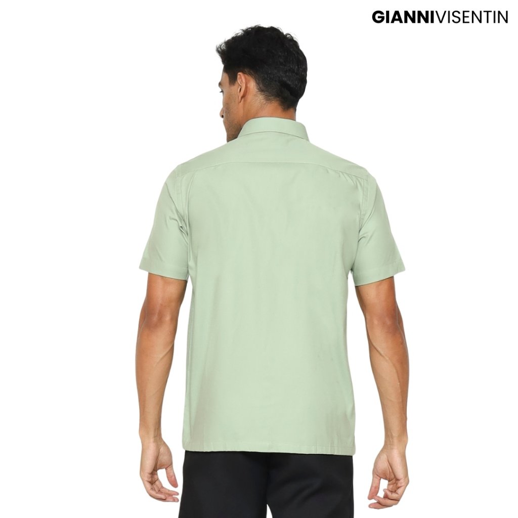 Gianni Visentin Kemeja Oxford Lengan Pendek Pria Regular Fit - Hijau Daun - 9066 - Image 3