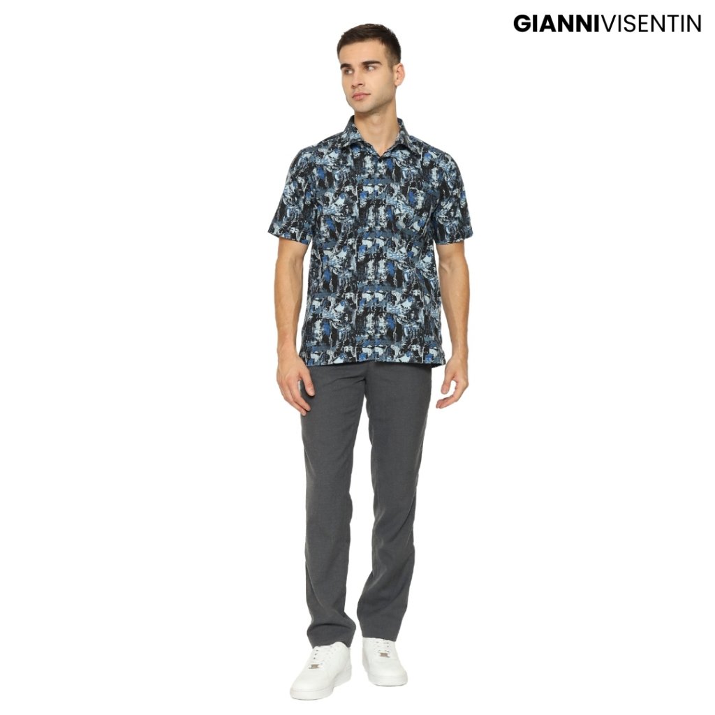 Gianni Visentin Kemeja Lengan Pendek Motif Abstract Reguler Fit - Hitam - 9060 - Image 4