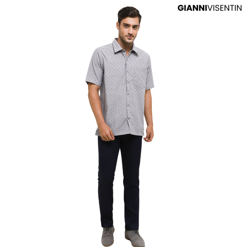 Gianni Visentin Kemeja Oxford Mix Kasual Pria Regular Fit - Abu Muda - 3391 - Image 4