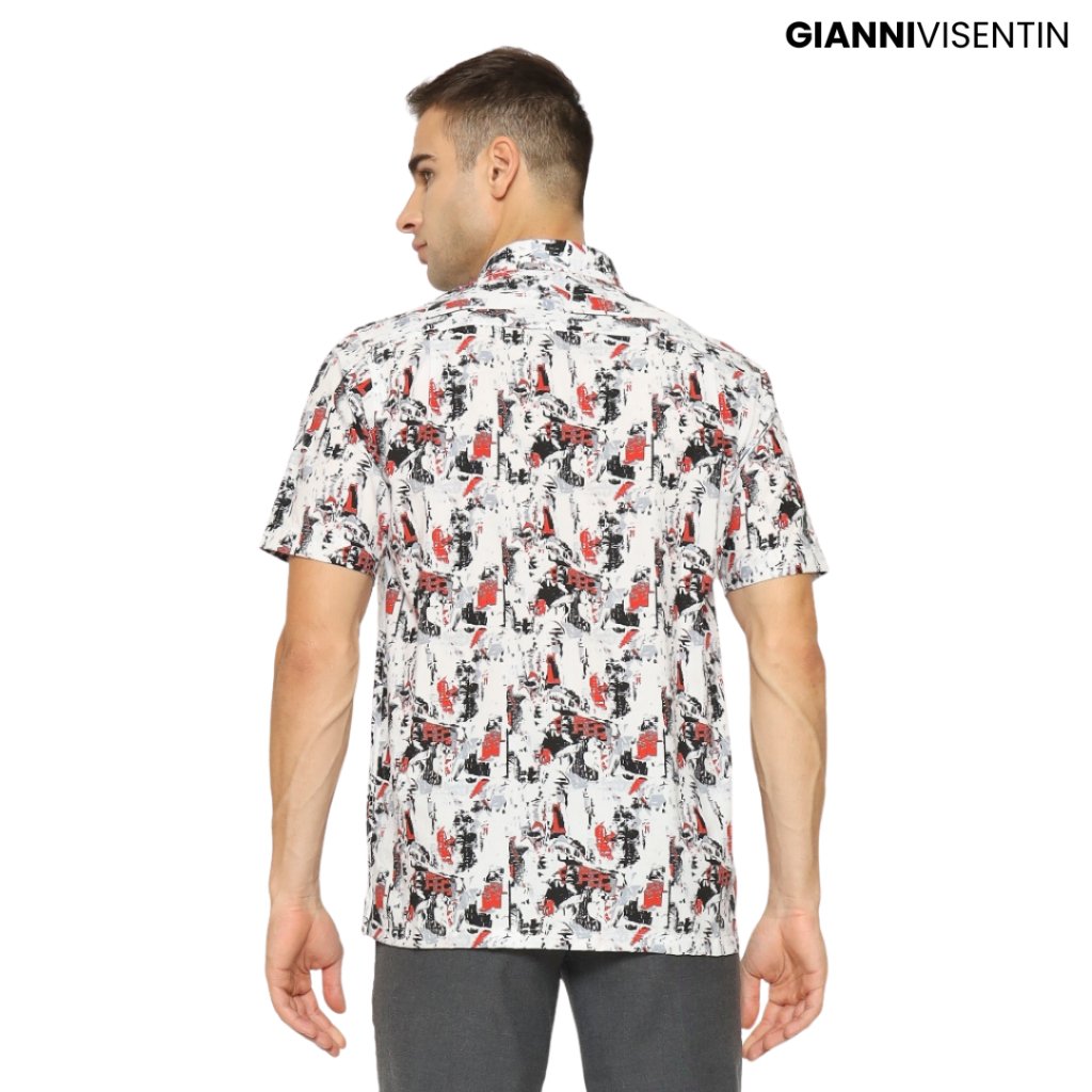 Gianni Visentin Kemeja Lengan Pendek Motif Abstract Reguler Fit - Putih - 9060 - Image 3