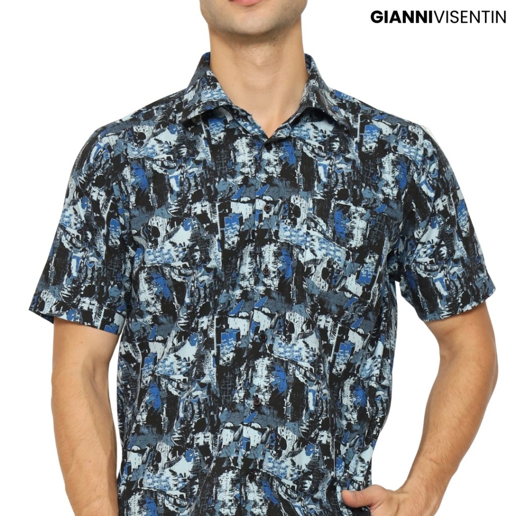 Gianni Visentin Kemeja Lengan Pendek Motif Abstract Reguler Fit - Hitam - 9060 - Image 2